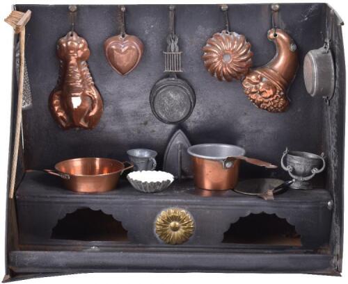 Early miniature tinplate kitchen, German mid 19th century,