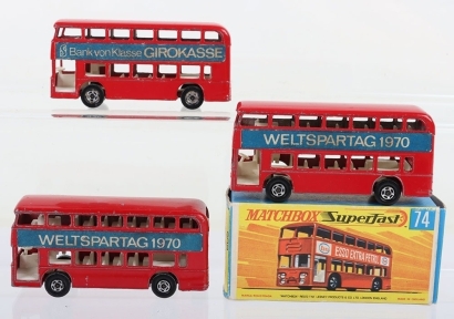 Three Matchbox Superfast 74A Daimler Bus &lsquo;Weltspartag 1970&rsquo; Promotional Models