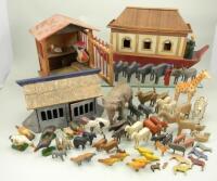 Noah’s Arks, various animals and a Cockerel in Coop Squeak toy, 1900-1920s,