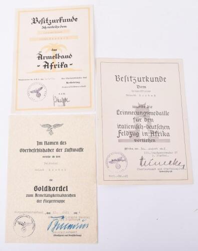 WW2 German Luftwaffe Afrika Korps Award Citation Group of Three