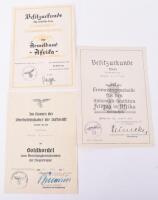 WW2 German Luftwaffe Afrika Korps Award Citation Group of Three