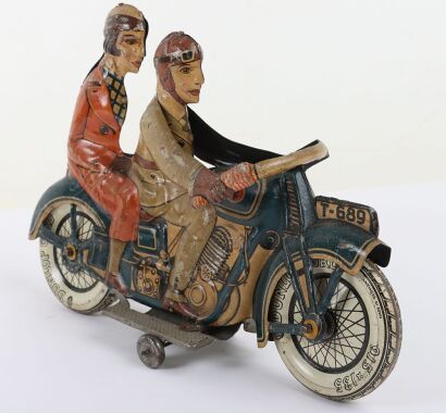 Tippco tinplate clockwork Motorcyclist and passenger, German 1920s