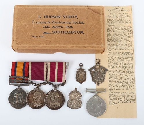 An Interesting Hampshire Regiment Home Service Meritorious Service Medal and Long Service Medal Group of Four Covering Service Over a 40-Year Period
