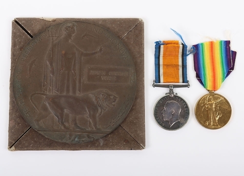 Great War August 1916 Battle of the Somme Casualty Medal Pair and Memorial Plaque to the Sussex Yeomanry