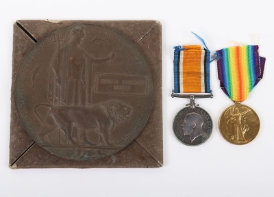 Great War August 1916 Battle of the Somme Casualty Medal Pair and Memorial Plaque to the Sussex Yeomanry