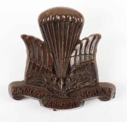Scarce WW2 Canadian Parachute Corps Plastic Cap Badge