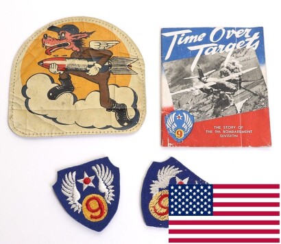 WW2 USAAF 585th Bomb Squadron 394th Bomb Group 9th Air Force Squadron Patch and Insignia of Radio Technician David Starr,