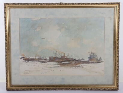 Framed Watercolour Painting of Naval Scene by Thomas Zwanenburg