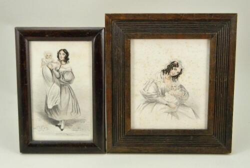 Charming pair of pictures of mother and her baby, English mid nineteenth century,