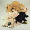 Collection of dolls clothes, straw bonnets, ribbons, lace and more,