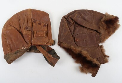 Great War Period Leather Flight Helmets.