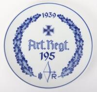 Third Reich Artillery Regiment 195 Regimental Plate by Meissen