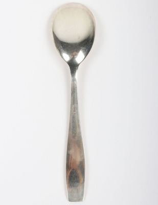 Third Reich Adolf Hitler Personal Silverware Set Table Spoon, fine example with raised AH and eagle to the lower stem. Greek key pattern to the edge. Reverse with 800 silver marks and crown with crescent moon. Good condition overall. Accompanied by photoc - 3