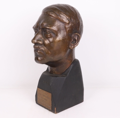 Large Bronzed Adolf Hitler Head Liberated from Kiel, Germany in 1945 - 13