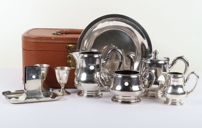 Third Reich NSDAP 8 Piece Silver Plated Table Service Grouping by Famous Third Reich Silversmith Wellner