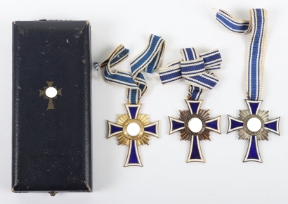 Third Reich Mothers Cross Awards in Gold, Silver and Bronze
