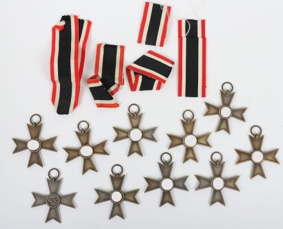 10x Third Reich War Merit Cross 2nd Class Without Swords. All with maker mark &ldquo;15&rdquo; for Friedrick Orth and in generally good condition, with many having the bronze finish preserved. With some additional ribbons added.