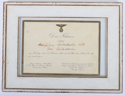 Third Reich Adolf Hitler Personal Invitation to Stabsf&uuml;hrer La&uuml;terbacher and Wife