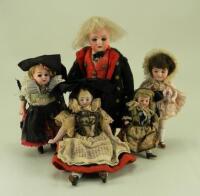 Five Miniature dolls, German circa 1910,