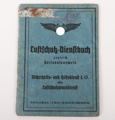 Luftschutz service booklet to A. Kril with Interesting WW1 Awards Noted