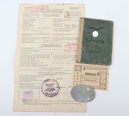 WW2 German Luftwaffe Paratroopers Soldbuch, Dog-Tag, POW Document to Obergefr. H. Scherhofer, FJR7