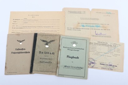 WW2 German Luftwaffe Soldbuch, NSKK flying log, Luftwaffe flying licence and 3 documents to Uffz. A Kreutzcher.
