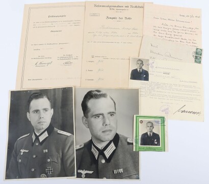 WW2 German Paperwork Grouping to the Ruhrmann Family with 8 Award Citations, Letters and Papers to Hauptmann Karl Ruhrmann who was Killed in Action 3rd May 1945