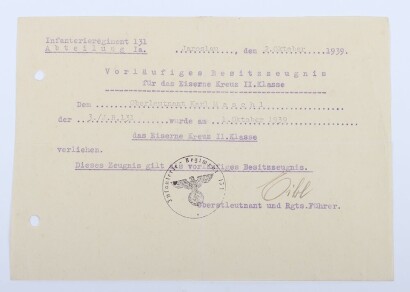 WW2 German Iron Cross 2nd Class Award Citation to Oberleutnant K. Maschl, IR 131, Poland 1939