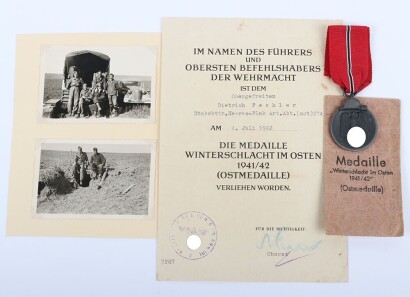 WW2 German Eastern Front Medal and Award Citation to Obergefr. D. Fechler, Heeres-Flak Artillerie Abteilung Mot 274, KIA 1 January 1943
