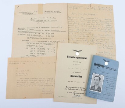 WW2 German Luftwaffe & FJR8 Document Group with Primarily Iron Cross 2nd Class Award Document
