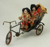 Pair of miniature oriental bisque head dolls, German circa 1910,