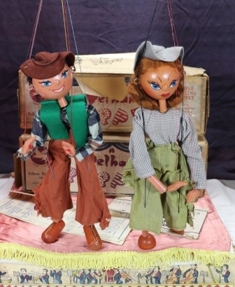 Pelham Puppets LS type Cowboy and Cowgirl, 1950s,