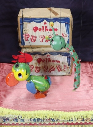 Pelham Puppets LB type Parrot and Caterpillar, 1950s,