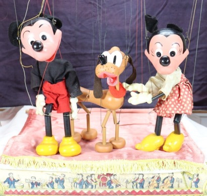 Pelham Puppets SL type Mickey, Minnie and Pluto, 1970s,