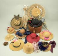 Collection of dolls bonnets and parasols,