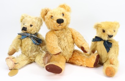 Three golden mohair Chad Valley Teddy bears,