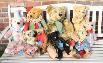 A collection of ten Judy Sparrow Teddy bears from 'The Teddy Bear Museum' Petersfield