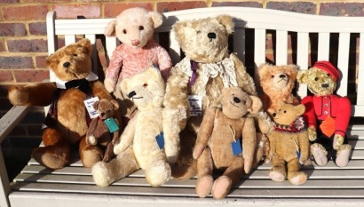 A collection of ten Teddy bears by Judy Sparrow of the Teddy Bear Museum Petersfield