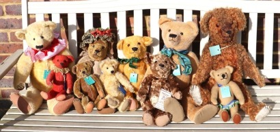 A collection of ten Teddy bears by Judy Sparrow of the Teddy Bear Museum Petersfield