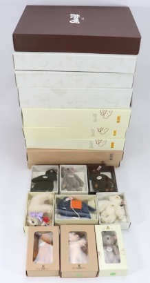 Nine Steiff Club Gift miniature teddy bears,