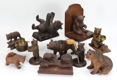 Black Forest carved wooden bears,