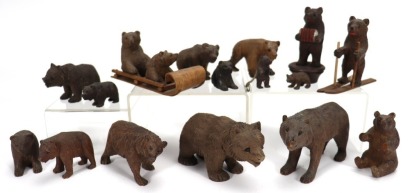 Collection of small Black Forest carved wooden bears,