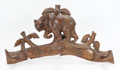 Black Forest carved wooden wall hanging coat hook,