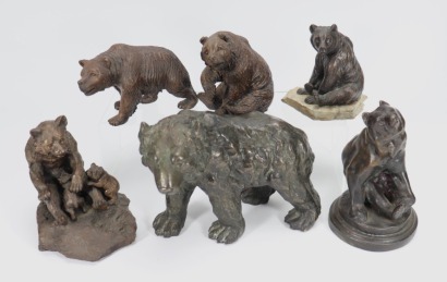 Bear brass, copper and china figures,