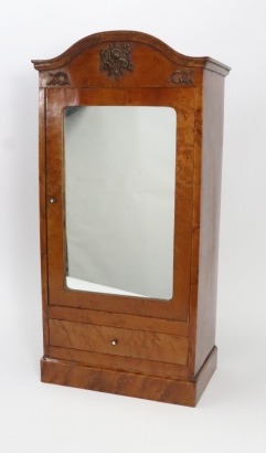 A miniature walnut veneer dolls wardrobe with mirror, late 19th century,