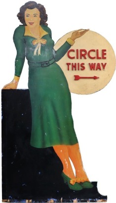 A double sided wooden painted The sign 'Circle this Way', 1950s,