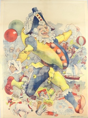 Polichinelle and Toys poster for Grand Bazar, printed by Affiches-Camis. Paris, circa 1890,