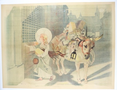 Child Christ and Donkey delivering presents poster, printed by Affiches, Camis, Paris, circa 1900,