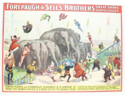 Three American Circus posters including Forepaugh & Sells Brothers acrobats, circa 1900s,