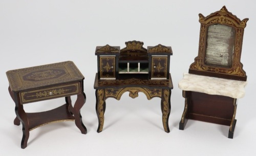 Three pieces of Waltershausen dolls house furniture, German 1880s